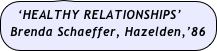 ‘HEALTHY RELATIONSHIPS’
 Brenda Schaeffer, Hazelden,’86
